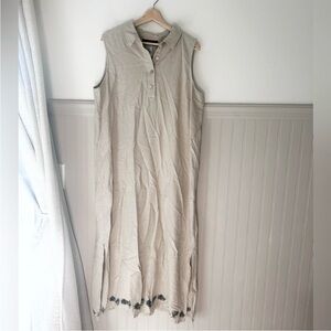 Vintage Sag Harbor Size 16 Linen Blend Cream Collared Embroidered Maxi Dress